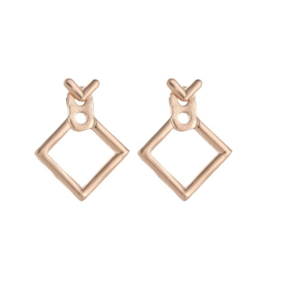 Stylish Gold Tone Geometric Shape Earrings - Picture 2 of 3